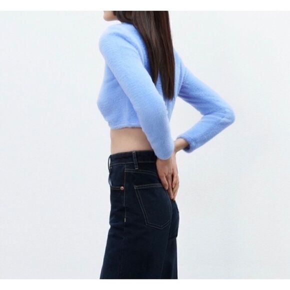 NWT Zara Blue Cut Out Twist Front Soft Fuzzy Crop Top Sweater, Size XS - Picture 7 of 16